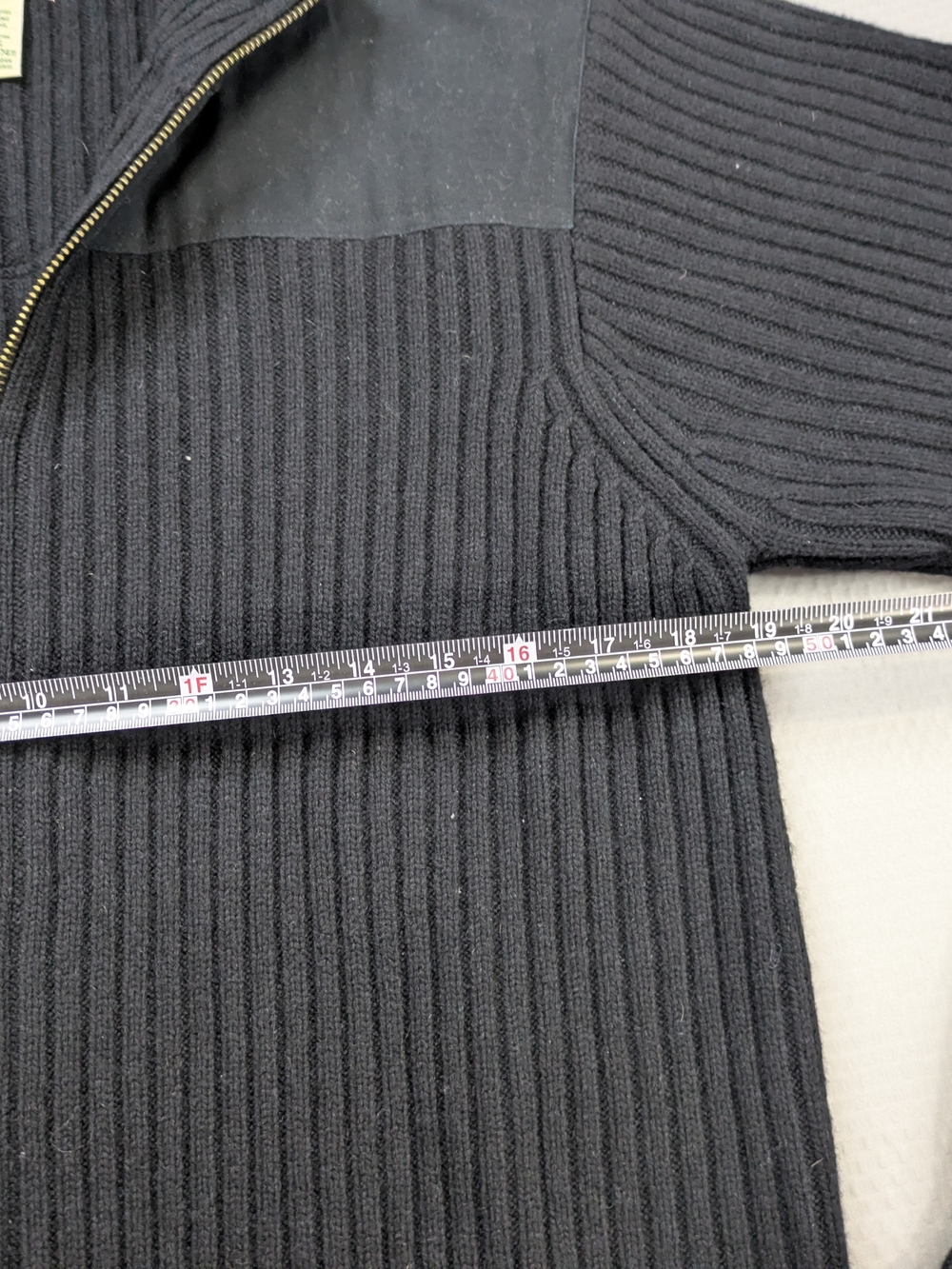 L.L.Bean Full Zip Sweater Mens XL Commando Merino Lambs Wool Black Elbow Patches - Picture 4 of 5